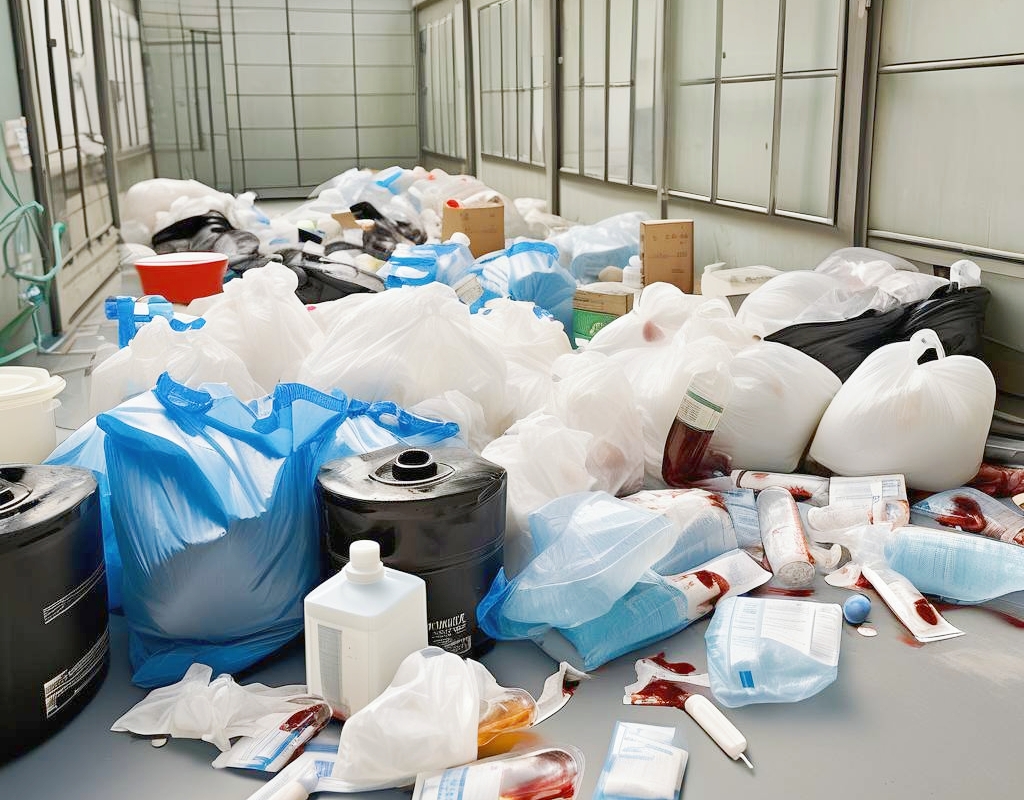 How do you dispose of medical waste contaminated with blood?